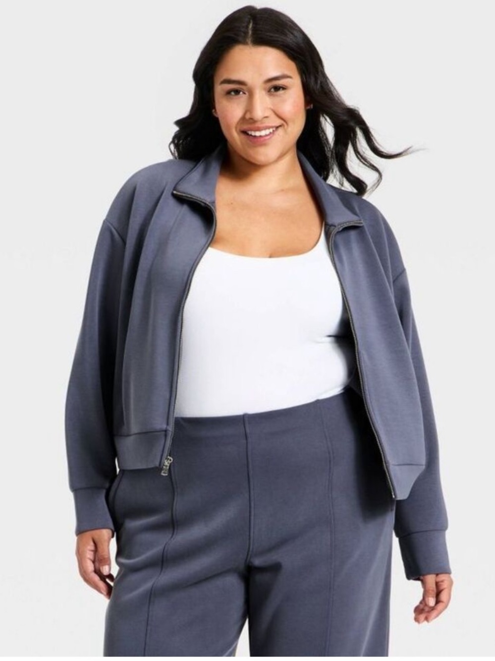 a new day Slate Blue Zip-Front Bomber Jacket
